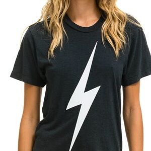 Aviator Nation Black T-Shirt with White Lightning Bolt